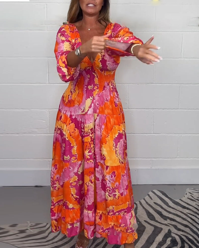 Stylish Print Dress with 3/4 sleeves