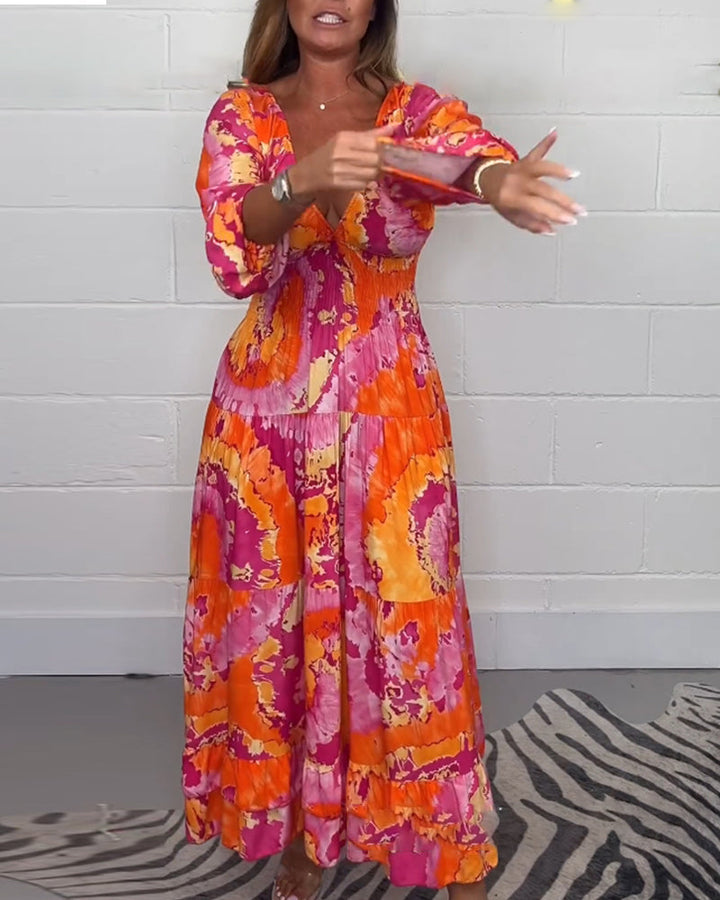 Stylish Print Dress with 3/4 sleeves