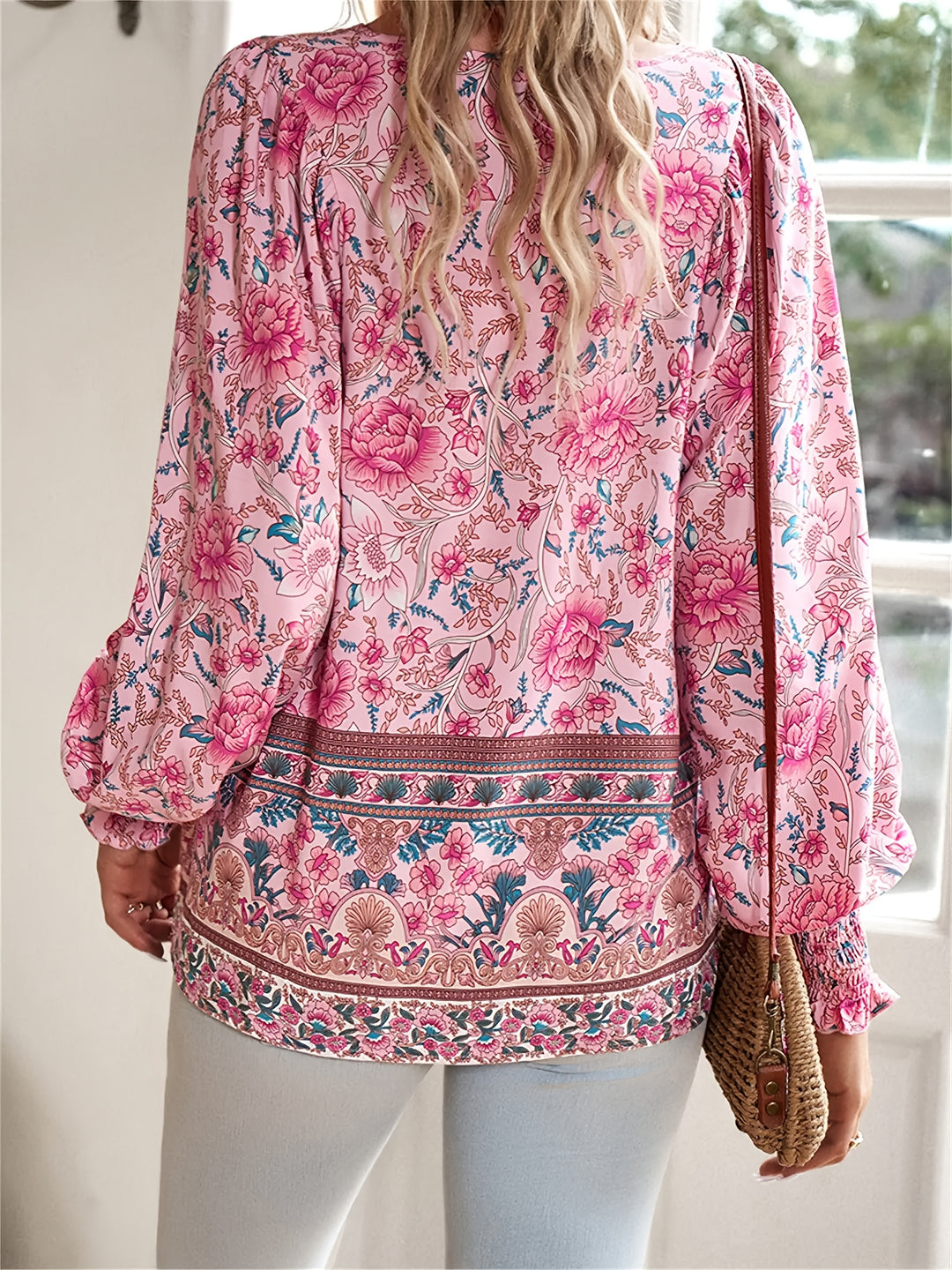 Elira Lace-Up Floral Blouse