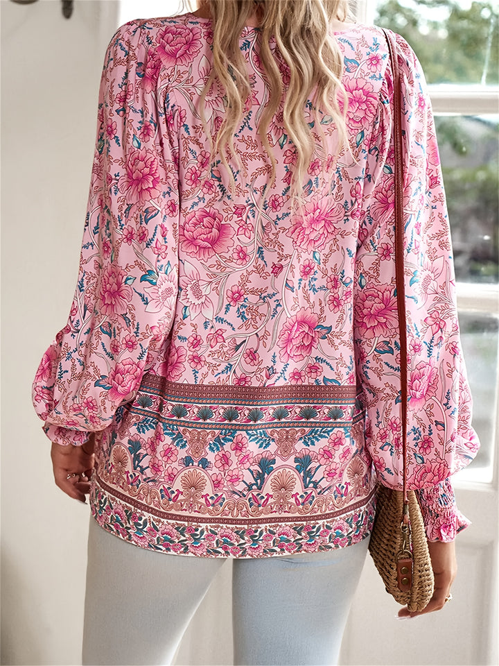 Elira Lace-Up Floral Blouse