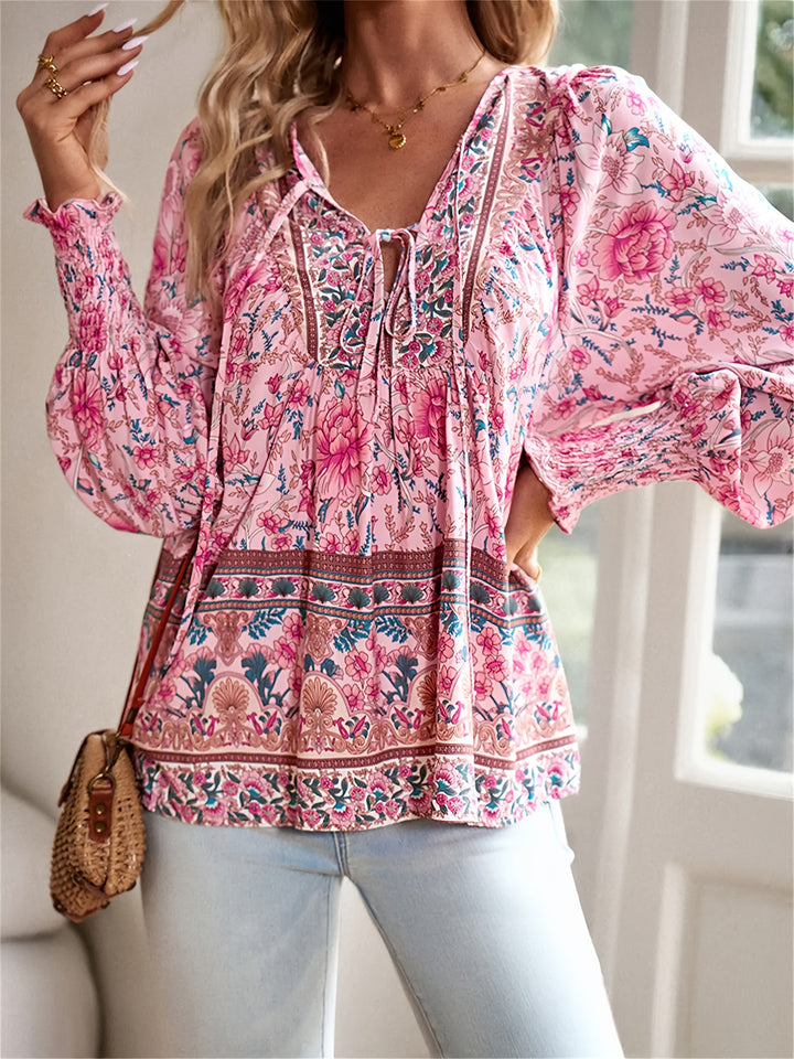 Elira Lace-Up Floral Blouse