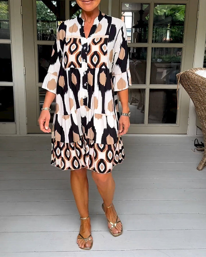 Stylish Print Dress with 3/4 sleeves