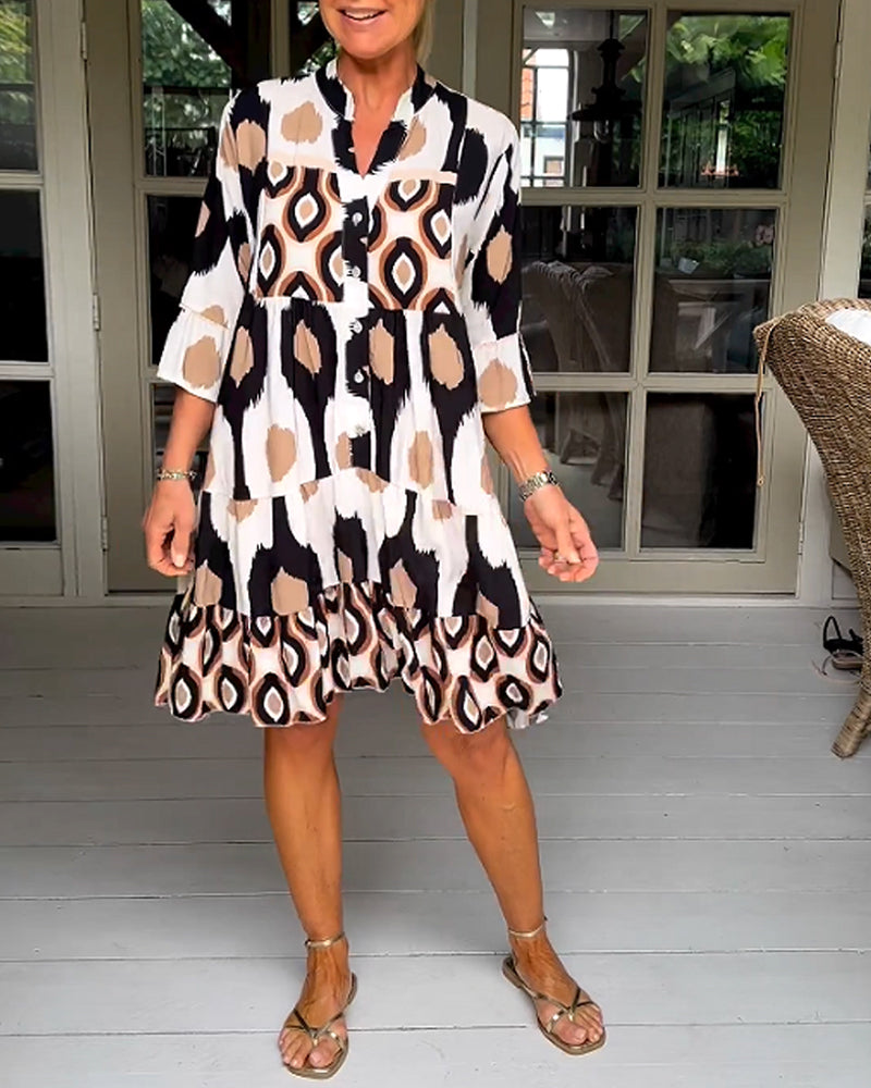 Stylish Print Dress with 3/4 sleeves