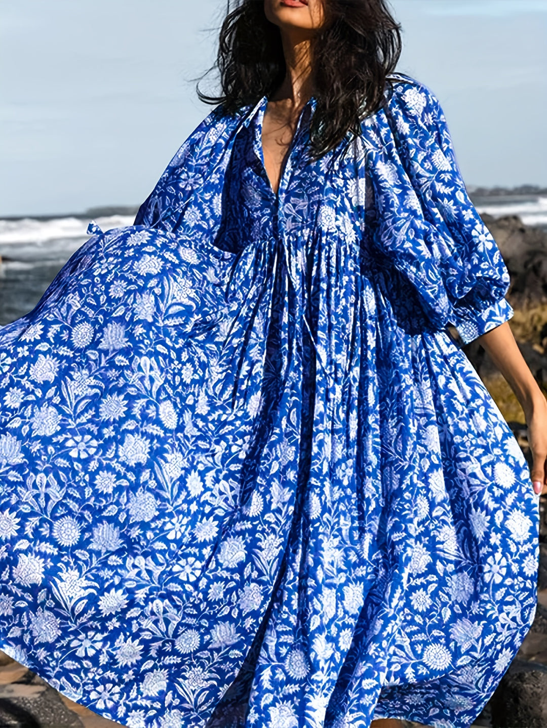Elowen Floral Tie-Neck Dress