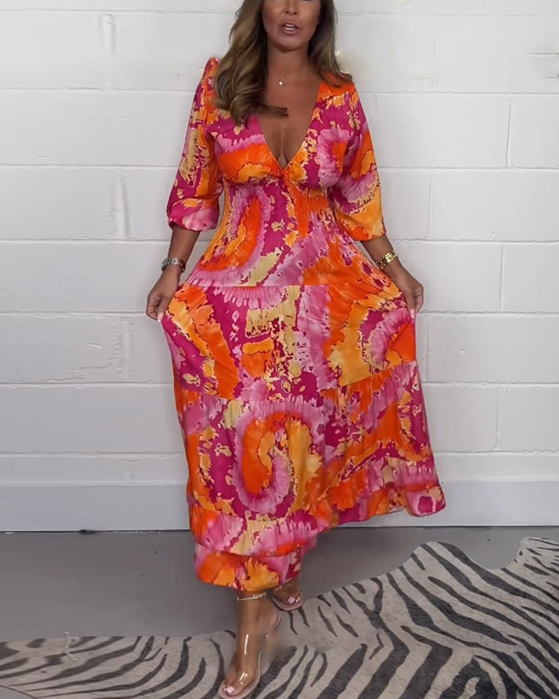 Stylish Print Dress with 3/4 sleeves