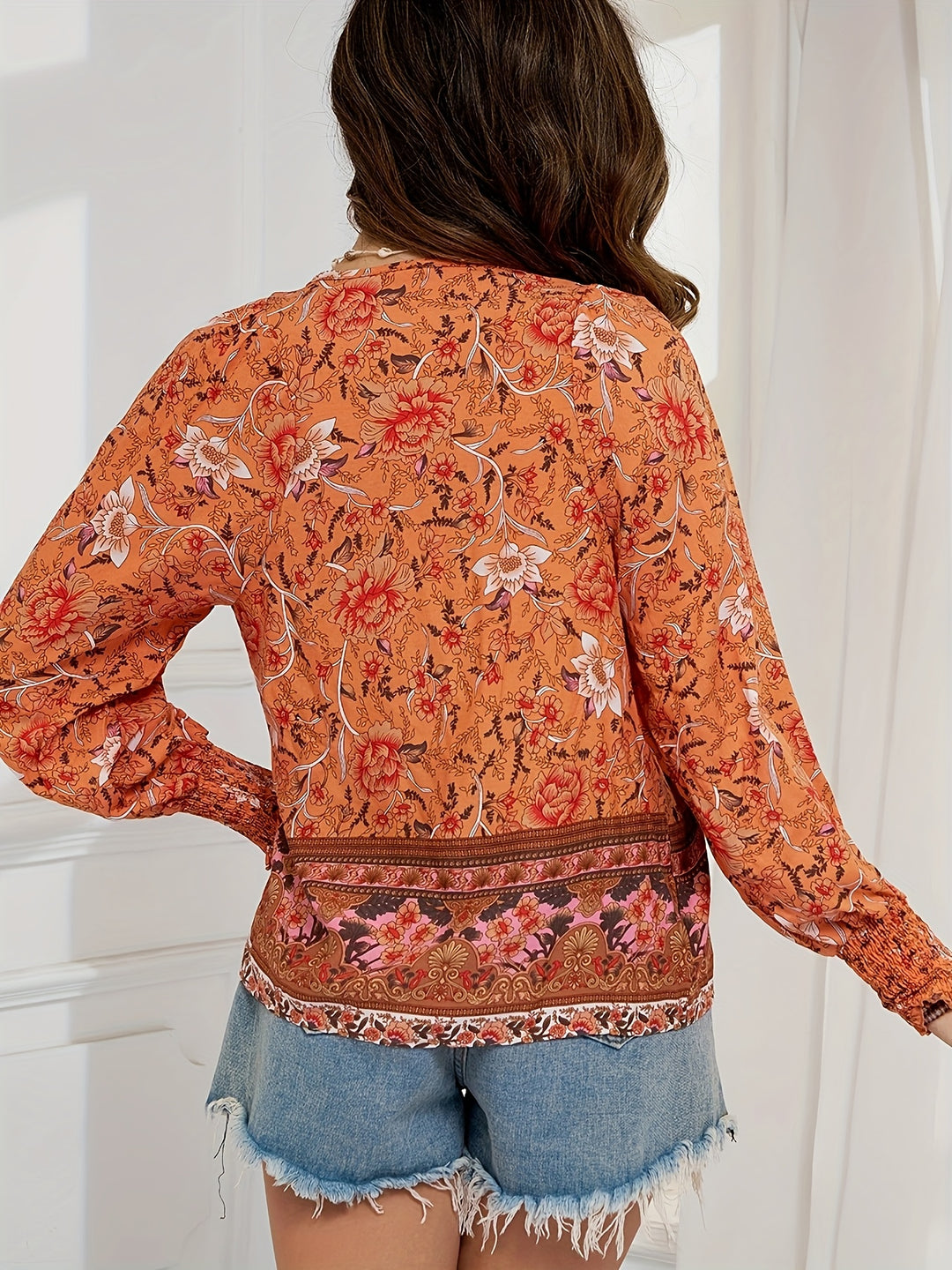 Elira Lace-Up Floral Blouse