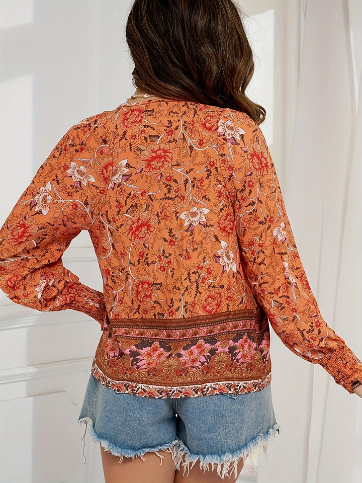 Elira Lace-Up Floral Blouse