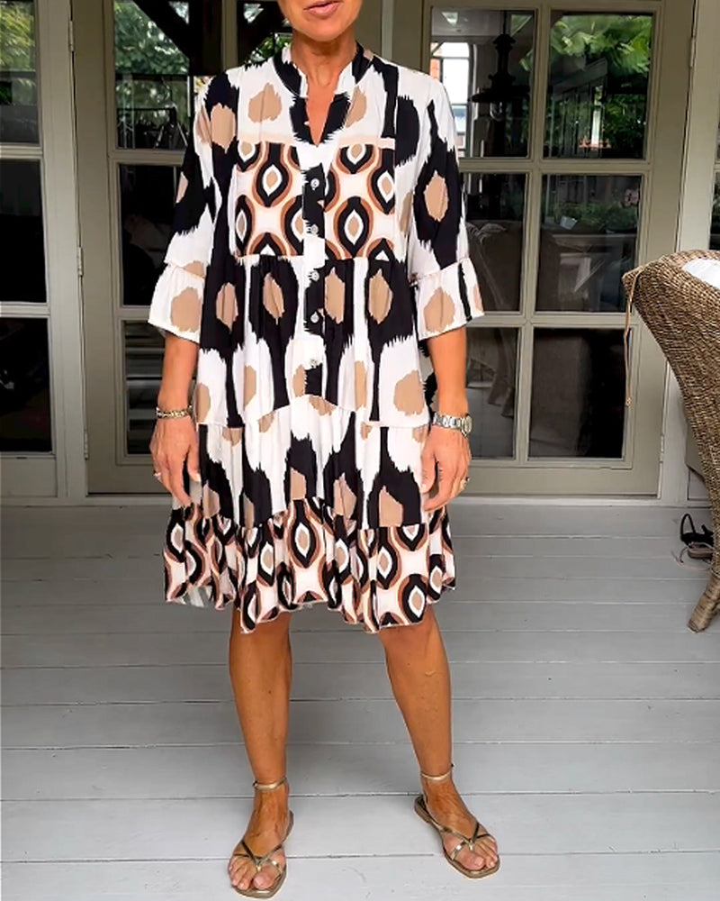 Stylish Print Dress with 3/4 sleeves