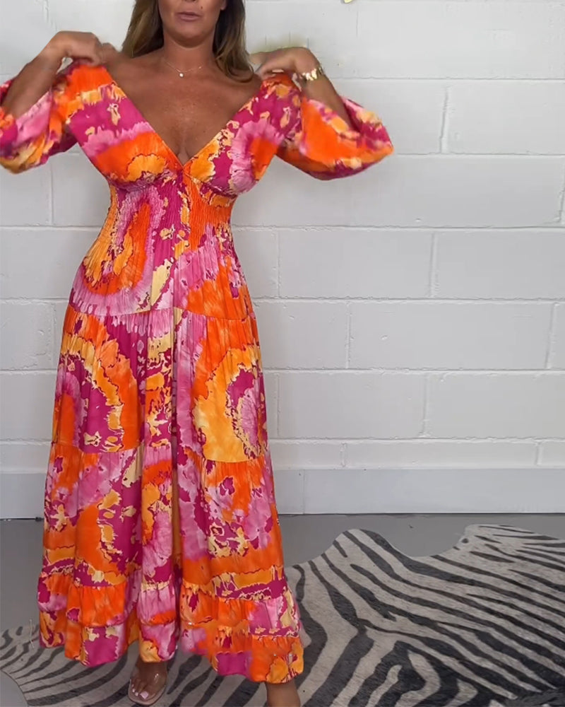 Stylish Print Dress with 3/4 sleeves