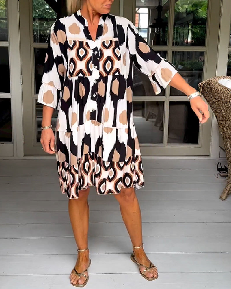 Stylish Print Dress with 3/4 sleeves