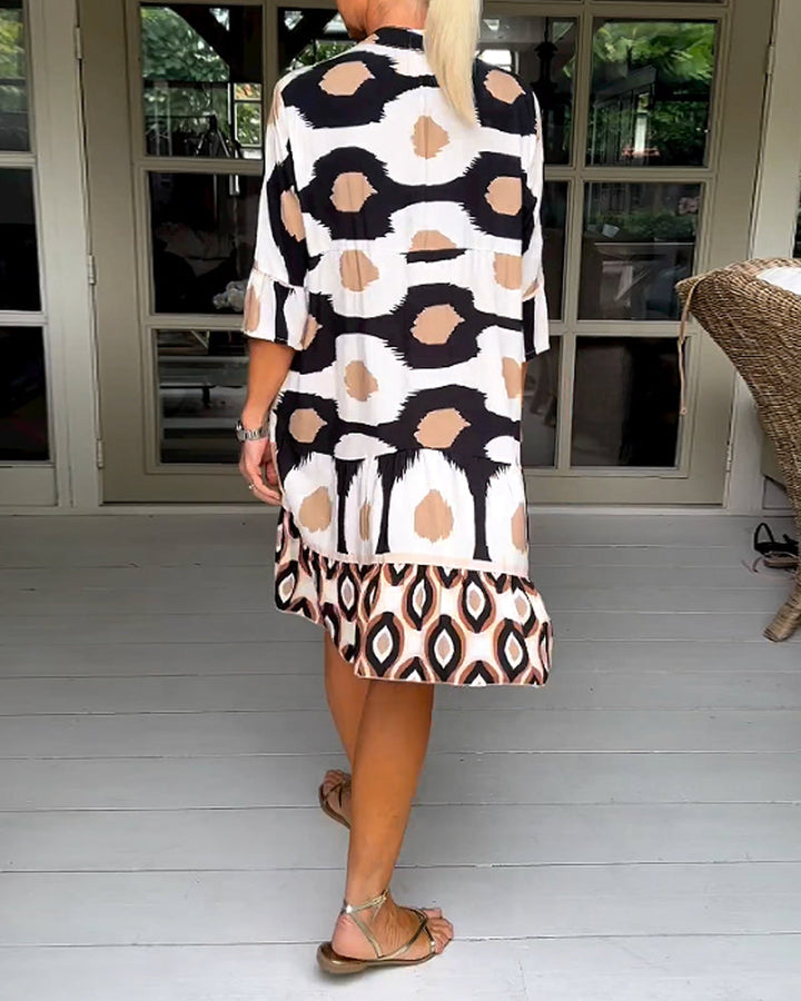 Stylish Print Dress with 3/4 sleeves