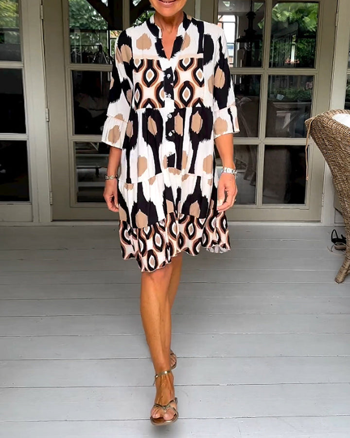 Stylish Print Dress with 3/4 sleeves