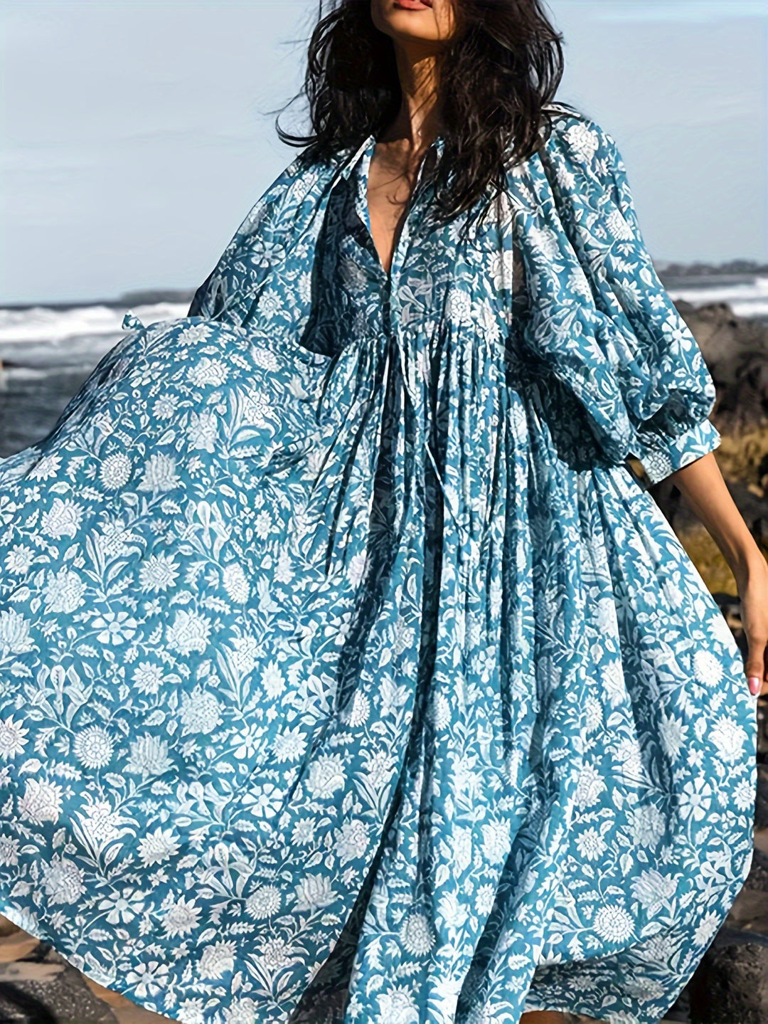 Elowen Floral Tie-Neck Dress