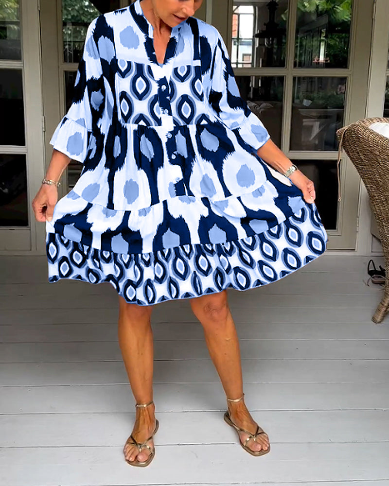 Stylish Print Dress with 3/4 sleeves