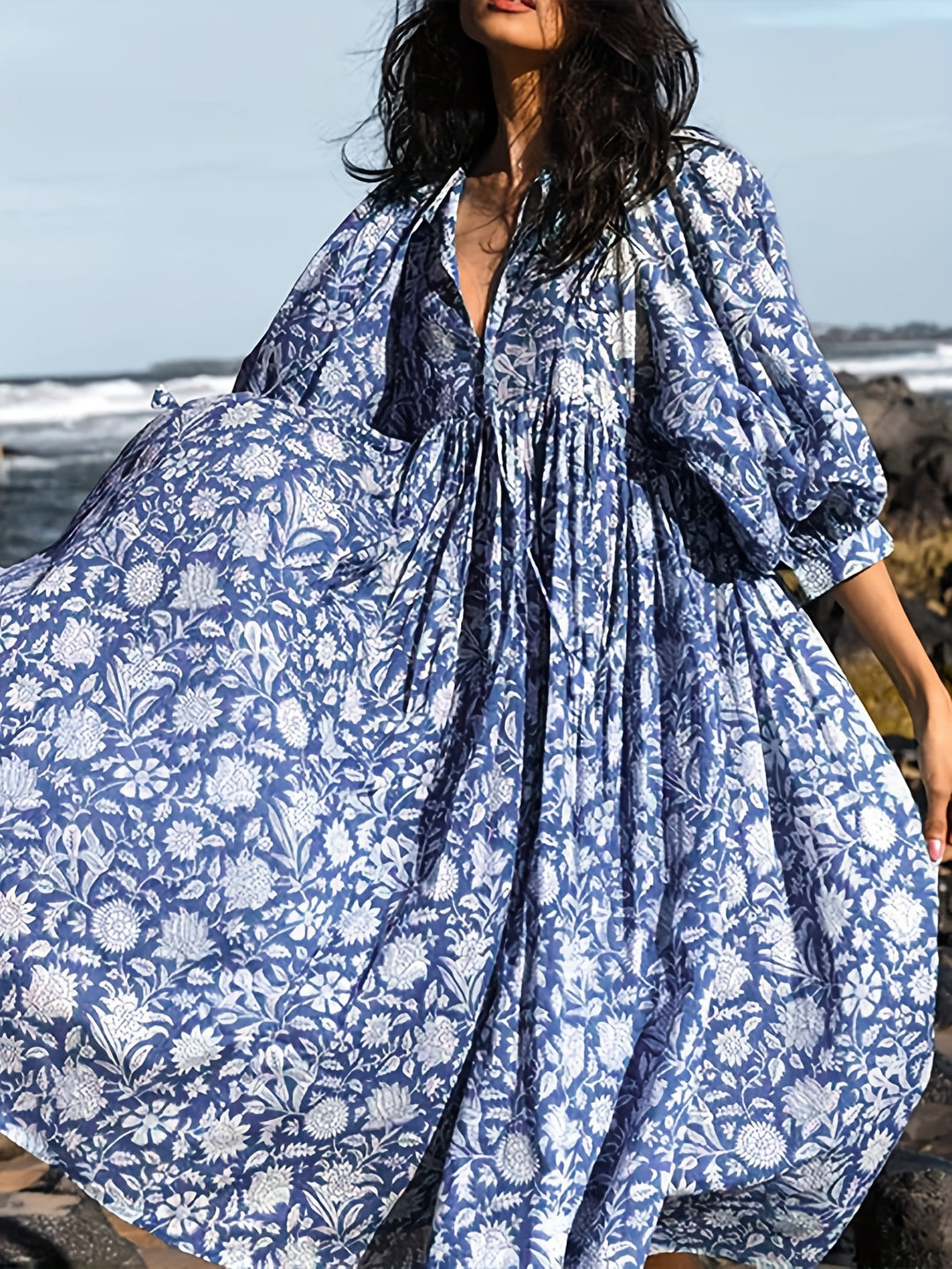 Elowen Floral Tie-Neck Dress
