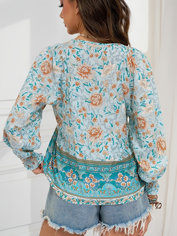 Elira Lace-Up Floral Blouse