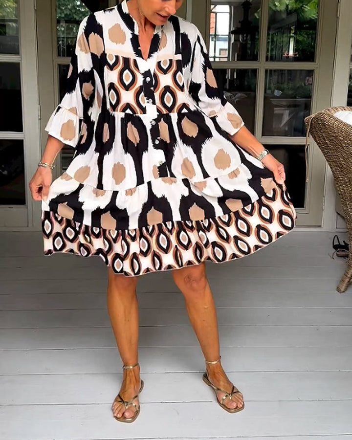 Stylish Print Dress with 3/4 sleeves