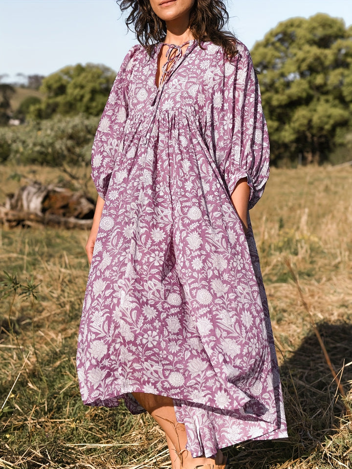 Elowen Floral Tie-Neck Dress