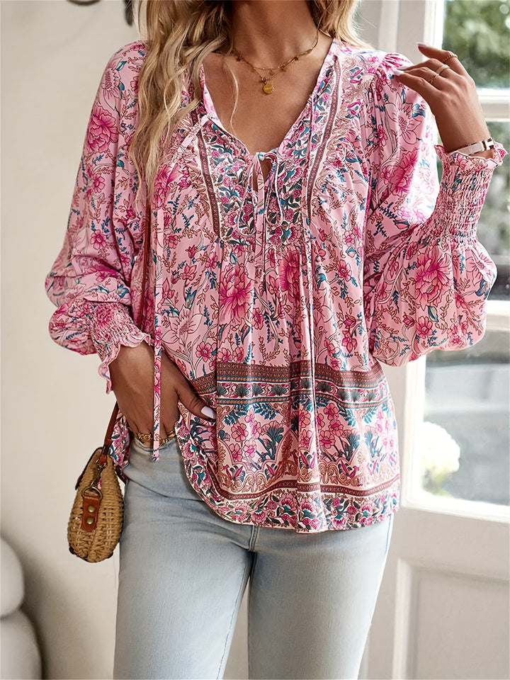 Elira Lace-Up Floral Blouse