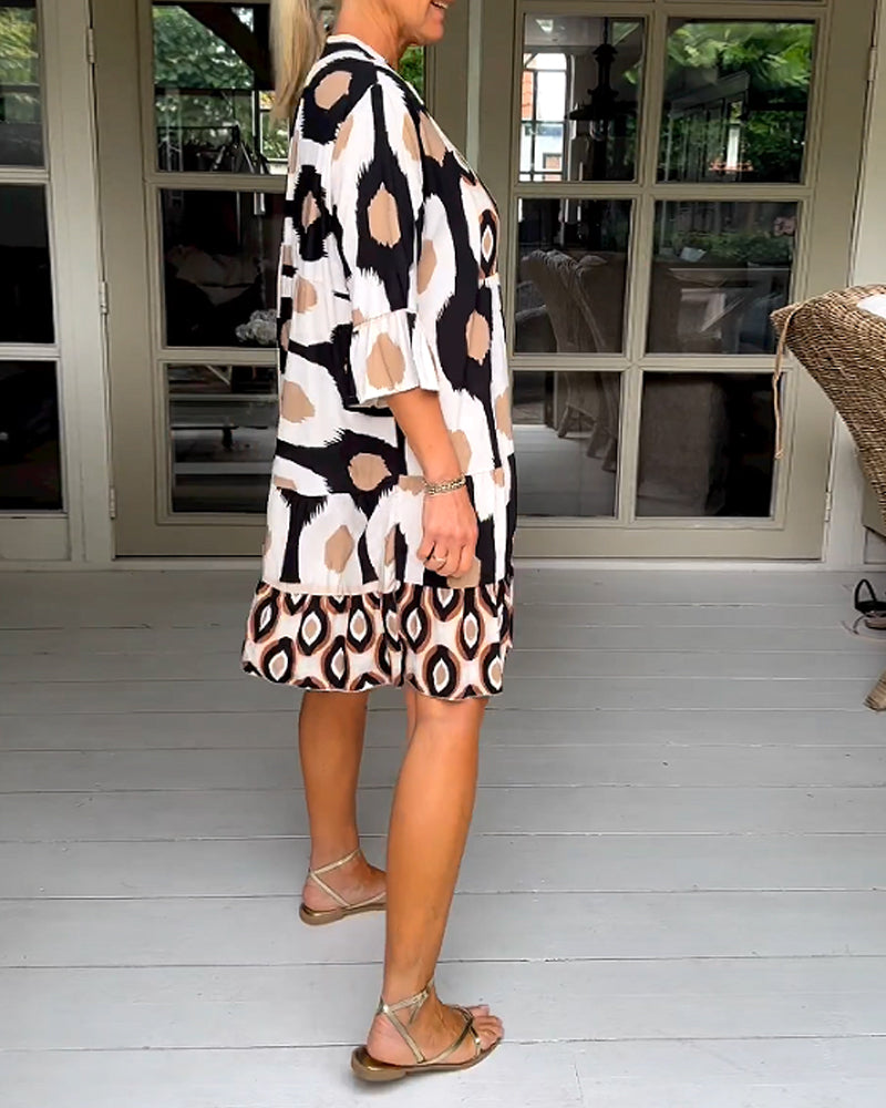 Stylish Print Dress with 3/4 sleeves